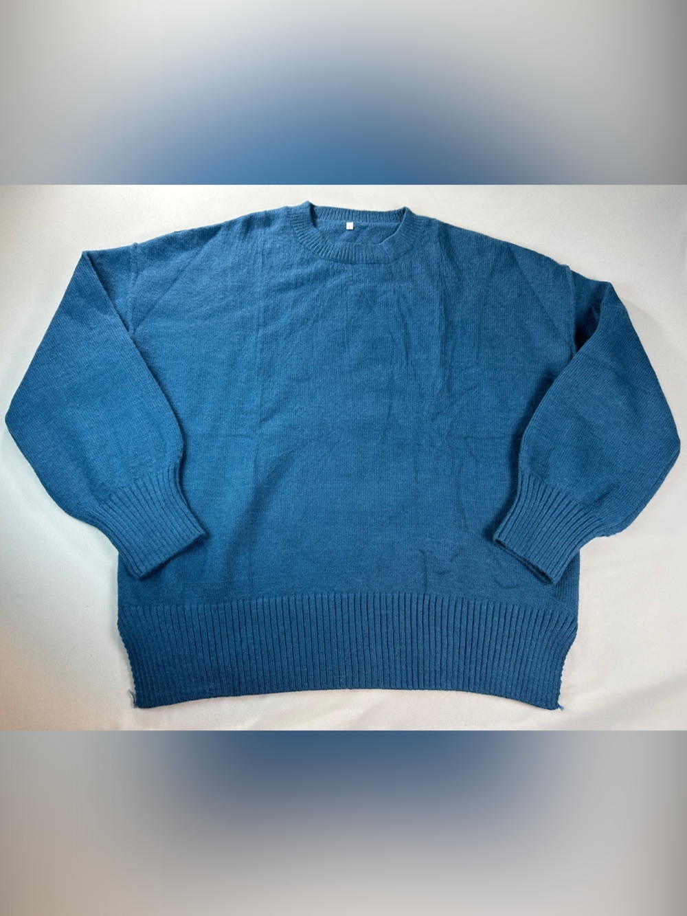 Women’s Oversized Sweater Large Crewneck Soft Teal Blue Side Slit